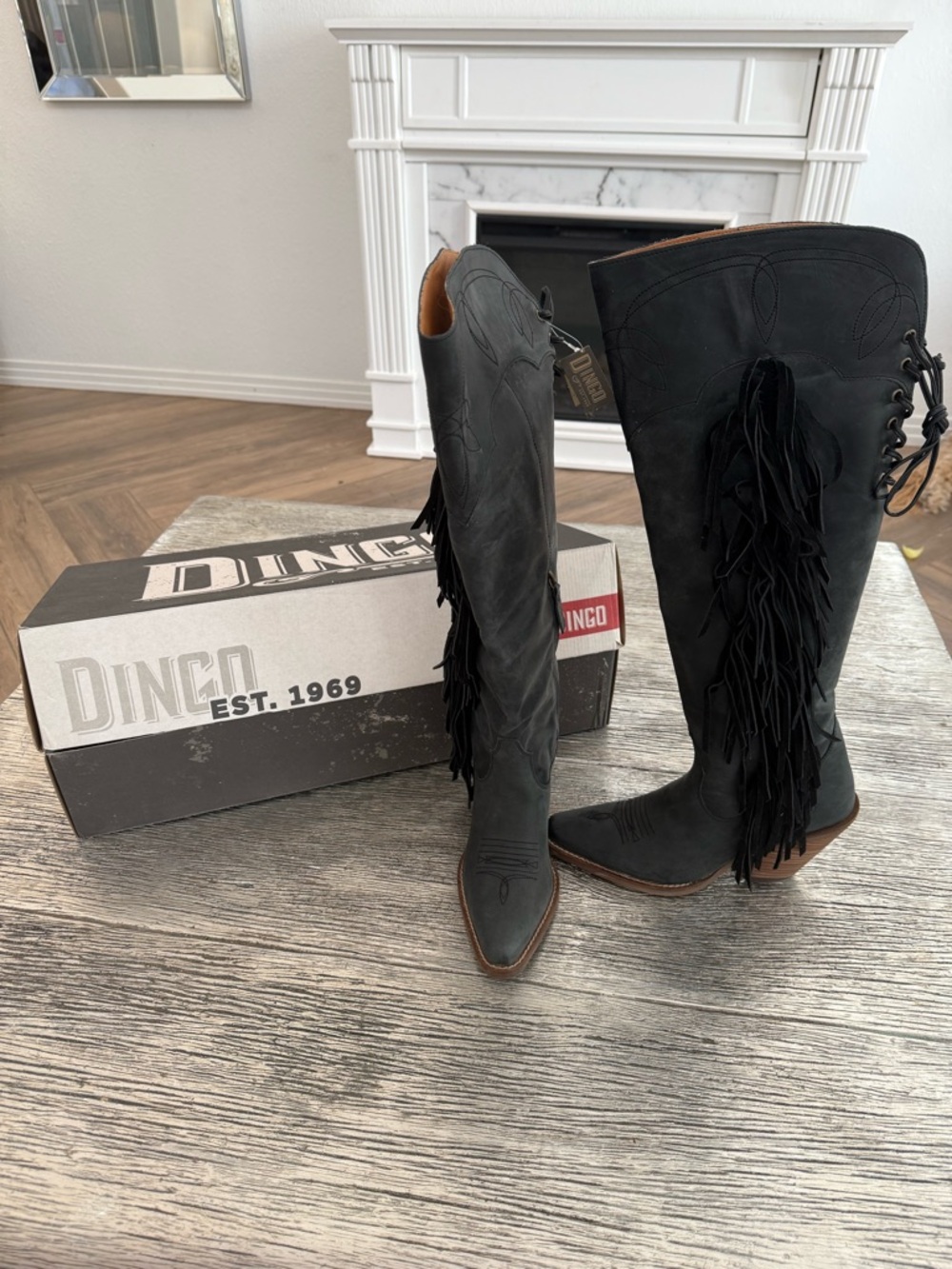 Dingo Black Over-the-Knee Fringe Western Boots